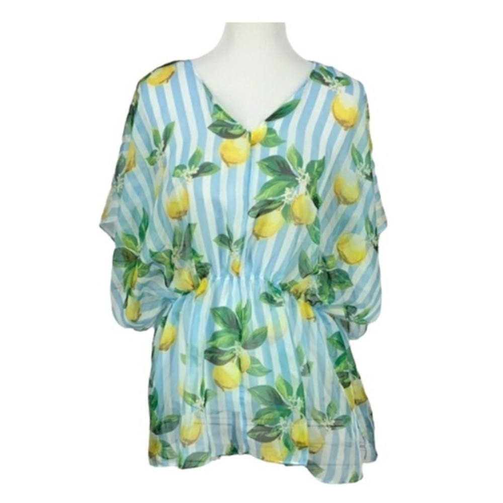 NWT West Loop Women’s Lemon Stripe Sheer Beach Cover-Up